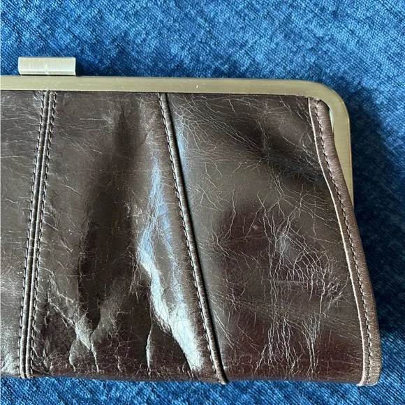 Kenneth Cole Reaction Brown Leather Frame Clutch Wristlet Kiss Lock Bag - Picture 6 of 14